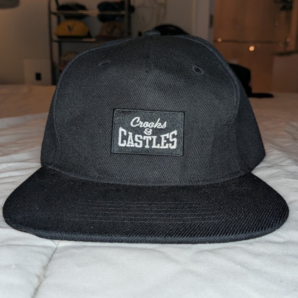 Crooks & Castles Black Snapback Hat Logo Patch Men's Adjustable